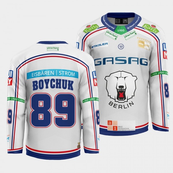 Zach Boychuk #89 Eisbaren Berlin Jersey Men's 2022 Away White Hockey Shirt
